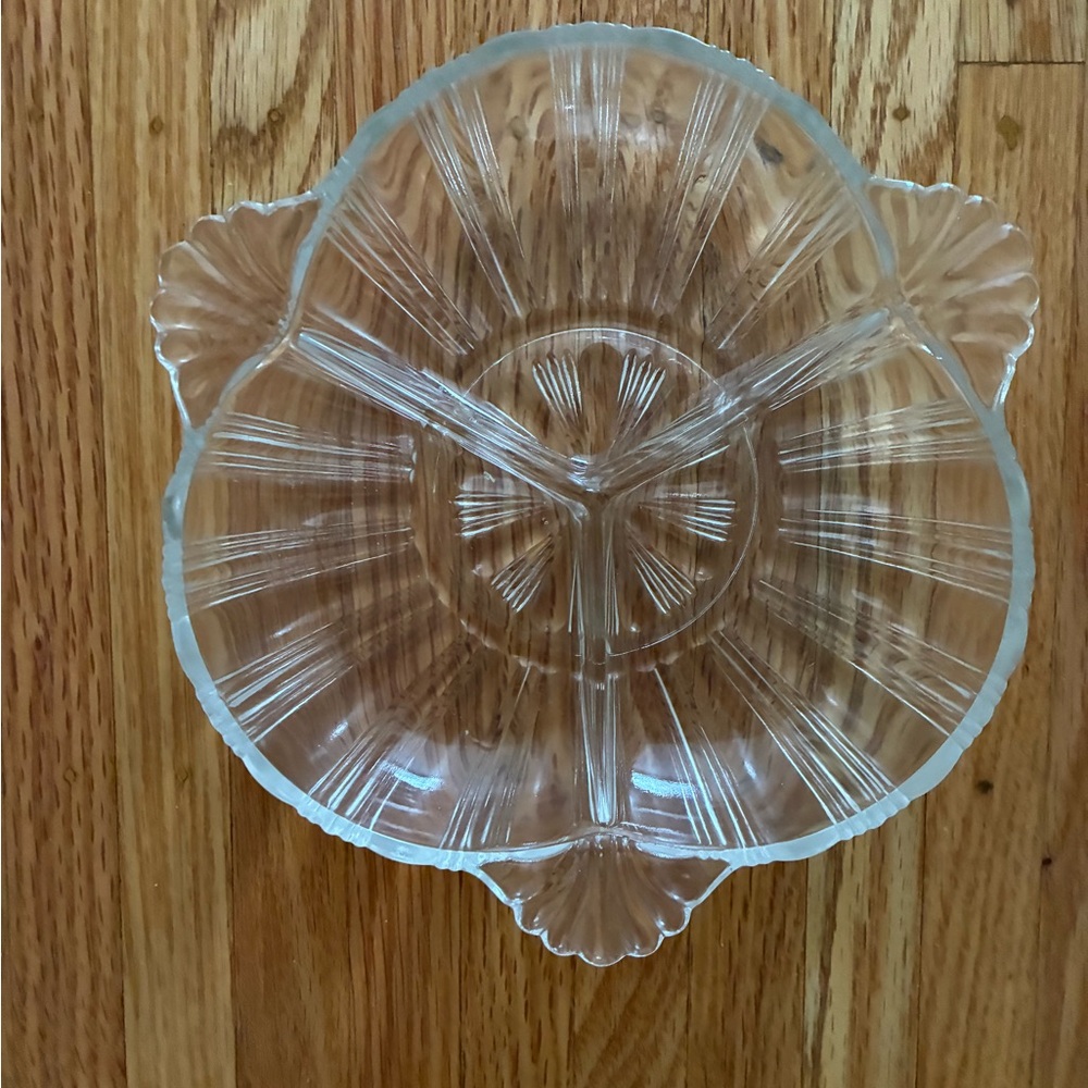 Vintage Hazel Atlas depression glass 3 part tricorne relish dish